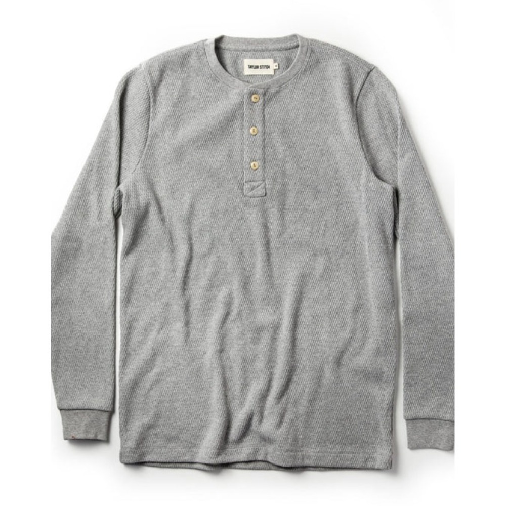 Taylor Stitch Mens The Heavy Bag Waffle Henley Shirt Long Sleeve Ash Size L